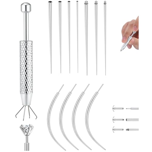 LOLIAS 14G 16G 18G 20G Piercing Taper Ball Grabber Tool for Changing Jewelry - 316L Stainless Steel Flat Back Earrings Piercing Threader Assistant Applicator Tool Threadless Insertion Pin Thread Body Piercing Stretching Kit for Ear Nose Lip Tongue