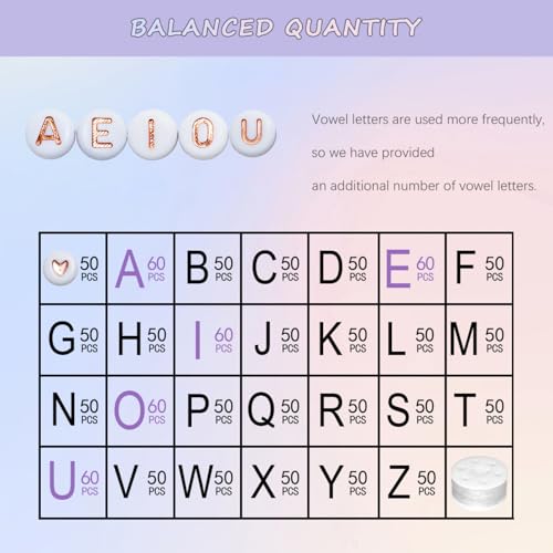Looconi 1400pcs Rose Gold Letter Beads 4x7mm White Round Acrylic Alphabet A-Z Heart Pattern Beads and Crystal Line for Jewelry Making Bracelets Necklaces Key Chains - color: Rose Gold, size: 7x4mm