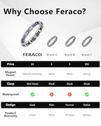 Feraco Mens Magnetic Bracelets, Classic Balck Titanium Stainless Steel Bracelet with Natural Hematite Magnet Stones,Men's Jewelry Gifts, 8.66 inch - color: Silver