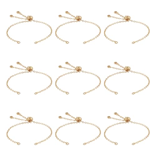 FASHEWELRY 10Pcs 18K Gold Plated Cable Chains Bracelet Adjustable Slider Bracelet Slider Extender Chains with Cubic Zirconia Ends for Woman Girl Jewelry Making, 7.87 Inch Long - color: 18K Gold Cable Chains, size: 7.87"