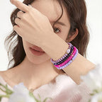 Ornaland 7Pcs Handmade Polymer Clay Heishi Surfer Stretch Bracelets Set Colorful Glass Beads Bracelets Boho Stackable Preppy Bracelets Wrist Jewelry for Women - color: Purple