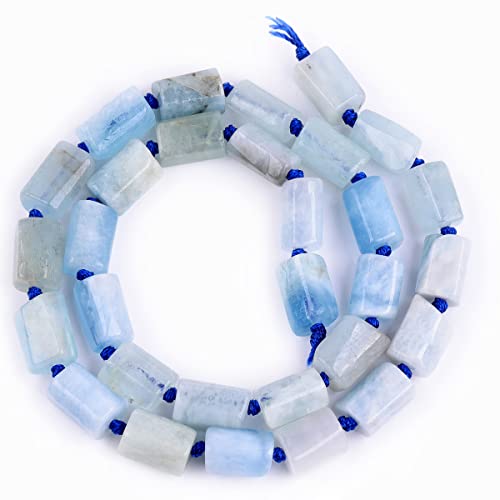 GEM-Inside 25Pcs 8x12mm Natural Blue Aquamarine Quartz Gemstone Faceted Freeform Tube Column Chakra Beads for Jewelry Making Full 15" Strand Power Energy Healing - color: Blue Aquamarine