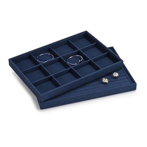 12 Grids Microfiber Jewelry Tray Bracelet Tray Bangle Tray Jewelry Display Tray Stackable Jewelry Trays for Bracelet Bangle Holder Watch Earring Brooches Display Tray (Blue) - color: Blue, size: 12 Grid