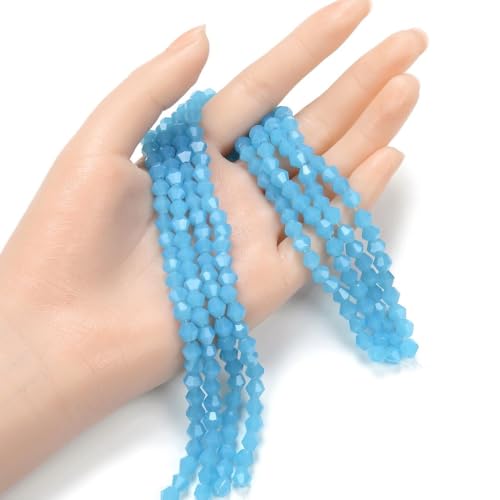 250pcs Czech 6mm (0.24 Inch) Faceted Bicone Crystal Glass Loose Beads Spacer Bulk Blue Turquoise Opal for DIY Craft Jewelry Making CCB631 - color: Blue Turquoise Opal, size: 6mm - 250pcs