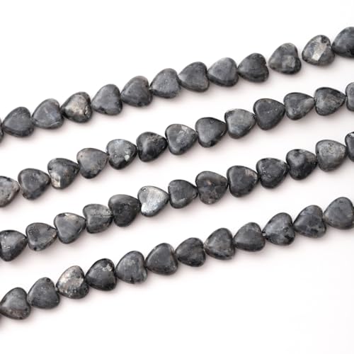 10mm Natural Black Labradorite Stone Beads Heart Shape DIY Loose Gemstone Energy Healing Crystal Charms for Jewelry Making Handmade - color: Black Labradorite