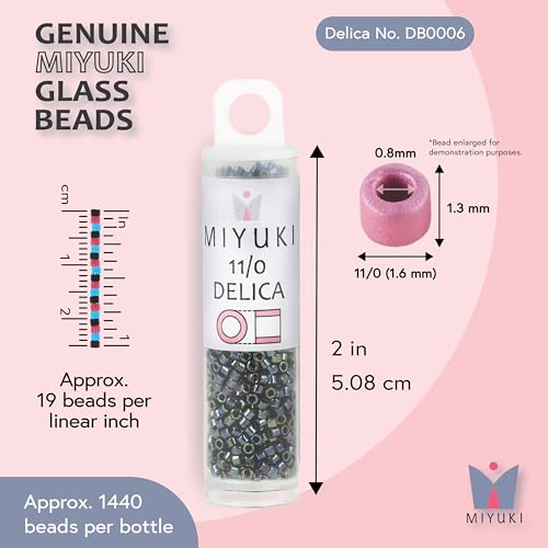 Miyuki Delica Seed Beads – Size 11/0 (1.6 mm), DB0006, Gunmetal Iris, 7.2 g, Approx. 1440 Beads, Made in Japan - color: DB0006 - Gunmetal Iris