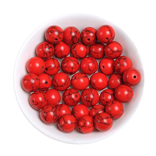 Natural Stone Beads 14mm Red Turquoise Gemstone Round Loose Beads Crystal Energy Stone Healing Power for Jewelry Making DIY,1 Strand 15" - color: Red Turquoise, size: 14MM