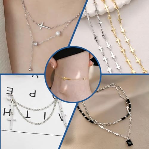 UNICRAFTALE about 60Pcs 2 Colors Stainless Steel Cross Connector Charms Links Easter Theme Crucifix Cross Charms Double Hole Sideways Cross Links Pendants for Bracelet Necklace Jewelry Making 23mm