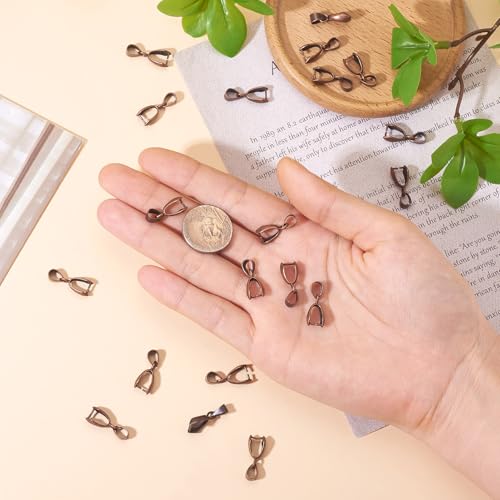 Fashewelry 20Pcs Red Copper Pinch Clip Bail Clasps Pendant Bead Connectors 20x7mm for Dangle Charm Jewelry Making - color: Red Copper
