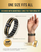 MagnetRX® 3X Strength Titanium Magnetic Bracelet – Magnetic Bracelets for Men – Premium Fold-Over Clasp and Adjustable Length with Sizing Tool (Black/Gold) - color: Black/Gold (3X Strength)