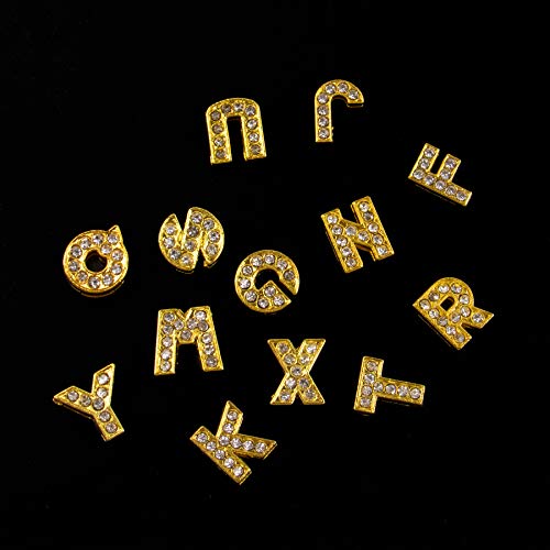 AUEAR, 26 Pack Gold A-Z 8mm Full Rhinestone Slide Charms Crystal Alphabet Letter Alloy for Bracelets Necklace Wristbands DIY Jewelry Making - color: Gold, size: 26 Pack