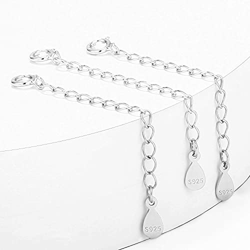 3 Pcs Necklace Extender, 925 Sterling Silver Extension for Jewelry Necklace Bracelet Anklet Extenders for Women Jewelry Making Chains 2 inch, Silver - color: 3 Silver Extension Chains