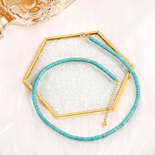 CANEVINKA Bohemian Beaded Choker Necklace 18K Gold Plated Bead Pendant Necklace Vintage Handmade Jewelry for Women - style: green-blue