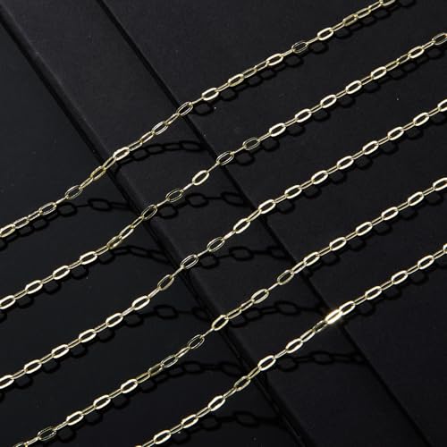 Crisjanggo 32.8 Feet 14K Gold Plated Brass Chains for Jewelry Making Long Craft Link Chain Roll Paperclip Necklace Chains Bulk with Jump Rings Lobster Clasps Extender Chain - color: Paperclip