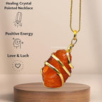 Amazing Gemstone Crystals and Healing Stones Carnelian Necklace - Gold Chain Necklace Pendant - Real Crystal Necklace - color: Gold Spiral Raw, size: 1 PIECE