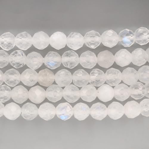 Angelstones Natural Gemstone Small Beaded Stretch Bracelet, 4mm Faceted Round Beads, Crystal Healing Bracelet for Women - color: Blue Moonstone