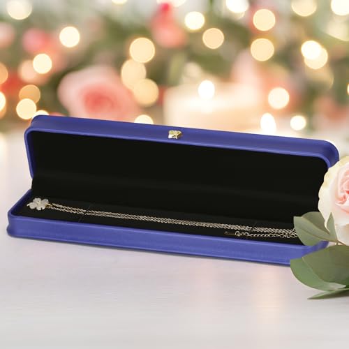 KUKUVR 2 Pieces Necklace Pendant Gift Box, PU Leather Jewellry Chain Holder Case for Wedding Day Birthday Anniversary Ceremony for Women (Blue) - color: Blue