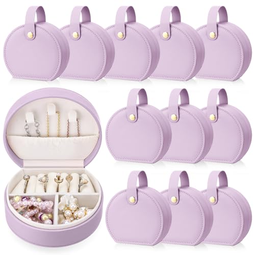 Weysat 12 Pack Travel Jewelry Case Bridesmaid Gifts Box Bulk Small Leather Earring Organizer for Women Proposal Return Gift (Purple) - color: Purple