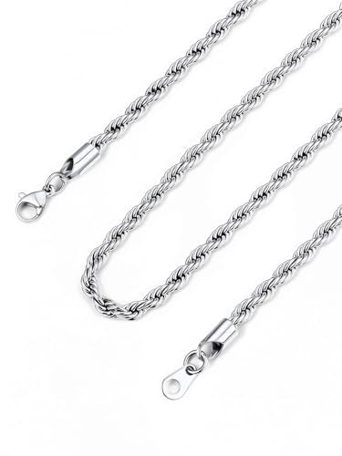 Bandmax Solid 1.5mm/2mm/3mm/6mm Rope Chains for Men Women 14K Gold Plated/Black Plated Stainless Steel Twist Chain 16-30 Inches, with Gift Box - color: 04 2MM Steel