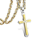 LOLIAS Black 14K Gold Plated 𝐂𝐫𝐨𝐬𝐬 𝐍𝐞𝐜𝐤𝐥𝐚𝐜𝐞 for Men Stainless Steel 𝐁𝐲𝐳𝐚𝐧𝐭𝐢𝐧𝐞 Chain With Cross Pendant Necklace 𝐌𝐞𝐧𝐬 𝐆𝐢𝐟𝐭 22-30Inch - color: Gold plated necklace with pendant, size: 24IN