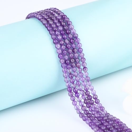 Natural Stone Beads Round Genuine Real Stone Beading Strand Loose Gemstones DIY Smooth Bead for Bracelet Necklace Earrings Jewelry Making (Amethyst, 4mm 90 Pieces) - color: Amethyst, size: 4mm 90pcs