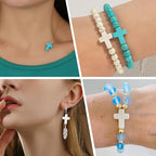 SUNNYCLUE 1 Box 100Pcs Cross Beads Bulk White Blue Synthetic Turquoise Stone Beads Easter Holiday Pocket Crosses 16x12mm Mini Small Loose Spacer Cross Beads for Jewelry Making DIY Beading Supplies - color: 100pcs 12x16mm White Blue Cross Beads