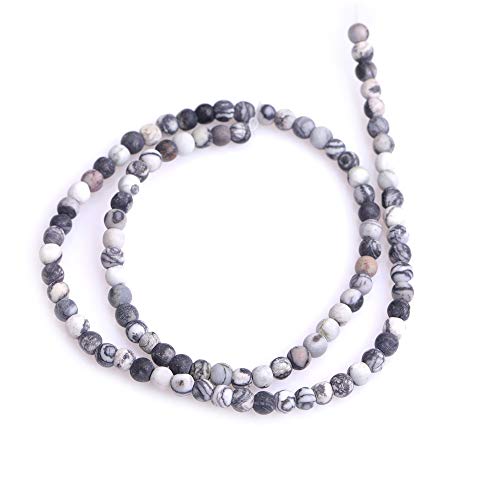 4mm Matte Natural Black Web Picasso Jasper, 15 Inch Strand 95 Beads, Frosted Round Stone Gemstone Spacer Beads for Jewelry Making Bracelet Necklace Earrings - color: Black Web Webbed, size: 4mm