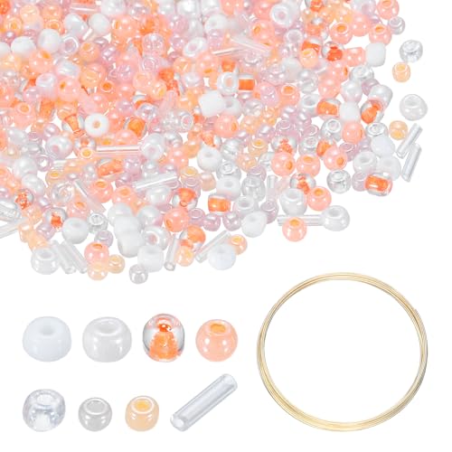 uxcell 1Set Glass Seed Beads, 1.5-4.5mm Small Embroidery Bugle Beads Assorted Tube Bead Loose Kit for Jewelry Making DIY Craft Beading Bracelets Necklace Earring (Cream) - color: Cream
