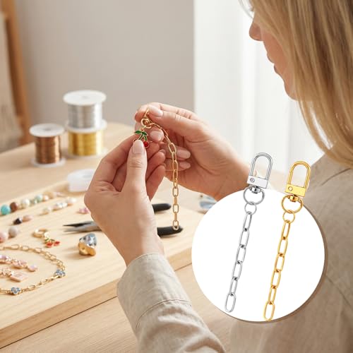 PAGOW 20pcs Keychain Making Kit, Alloy Key Chain Clips with Swivel Snap Hook Key Ring, Gold/Silver Purse Chain Bag Charm Extender Chains for DIY Crafts Handbag Jewelry Making - color: gold,silver,20pcs