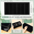 Juexica 4 Pcs Velvet Sunglasses Organizer Tray 6 Grid Sunglass Organizer Velvet Tray Stackable Glasses Display Case for Women Glasses Jewelry Display Watch (Black) - color: Black