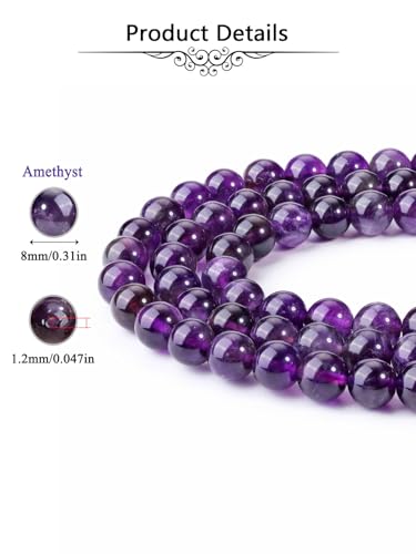 Jovivi 8mm Amethyst Gemstone Beads for Jewelry Making, 96pcs Energy Healing Crystals, Polished Round Smooth Stone Beads - color: Amethyst