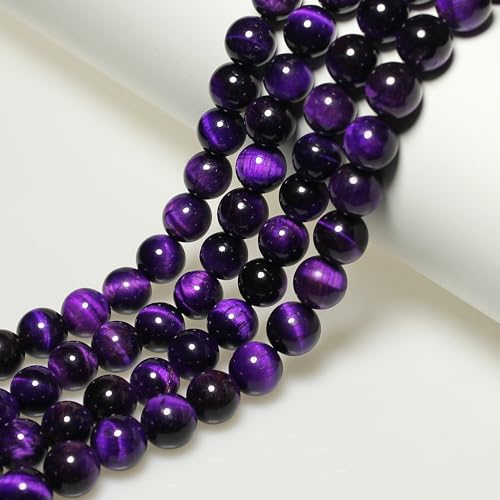 MJDCB Stone Beads 4mm 85pcs Round Purple Tiger's Eye Loose Gemstone Bead Charms for Jewelry Making Bracelet Necklace Earring Pendant - color: Purple Tiger's Eye, size: 4mm