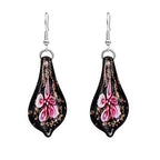 Glass Water Drop Shape Glaze Spiral Dangle Earrings Lampwork Handmade Glass Bead Geometric Earrings for Women Jewelry - color: Flower Pink