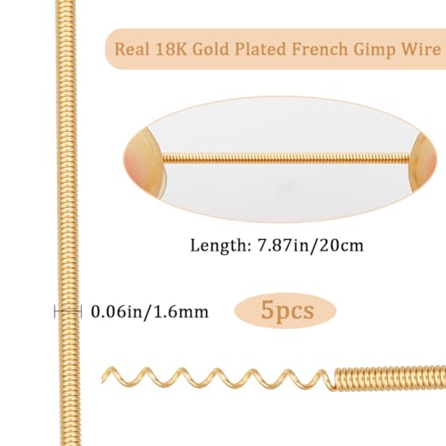 Beebeecraft 1 Box 3.28FT French Gimp Wire 18K Gold Plated Brass French Bullion Wire for Jewellery Making (1.6mm) - size: 200x1.6mm