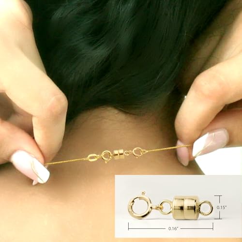Jewelili Yellow Gold Filled Round Magnetic Clasp Converter | Converts Necklaces or Bracelets with Spring Ring Clasp | 1 Piece | Gift Box Included | Timeless Fashion Jewelry - color: Yellow Gold Filled, size: 1 Clasp