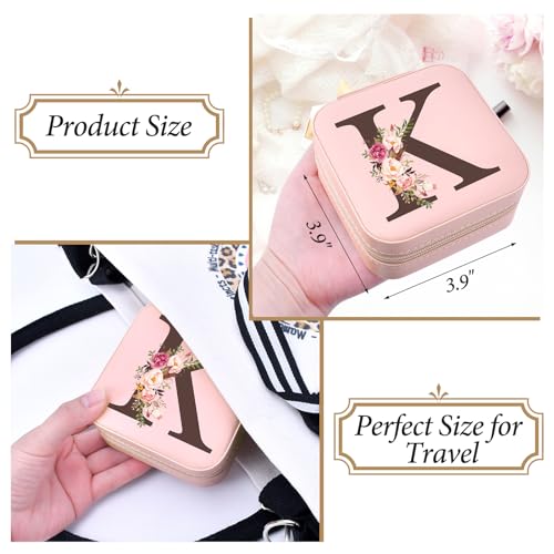 Inngeroo Christmas Gifts for Mom from Daughter Son, Personalized Birthday Giftware for Women, Mother Day Mom Gifts Small Travel Jewelry Box Travel Jewelry Organizer with Mirror, Initial K - style: K