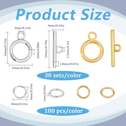 1 Box 60 Sets Toggle Jewelry Clasp Sets Toggle Connector Clasp Alloy Metal Gold and Silver Large Bars and Ring Fastern Hook OT Clasp with Rings Set for Jewelry Making Supplies Accessories - style: Style 3