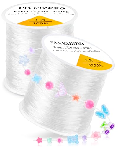 2 Rolls FIVEIZERO Elastic Bracelet String Cord – 0.4/0.5/0.6/0.7/0.8/1mm Clear Stretchy Bead Cord, 218 Yards Total for Bracelets, Necklaces, Beading, and Jewelry Making - size: 1mm Round Crystal Clear (2 Pack)