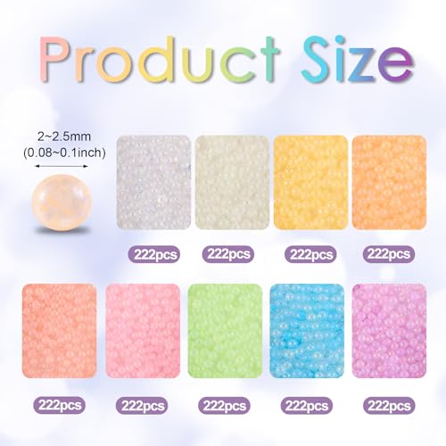 Beadthoven 1998pcs 2mm Luminous Bubble Beads - 9 Colors, No Hole, Glow in The Dark Droplet Balls for Resin Crafts, DIY 3D Nail Arts, Shaker - size: 2mm