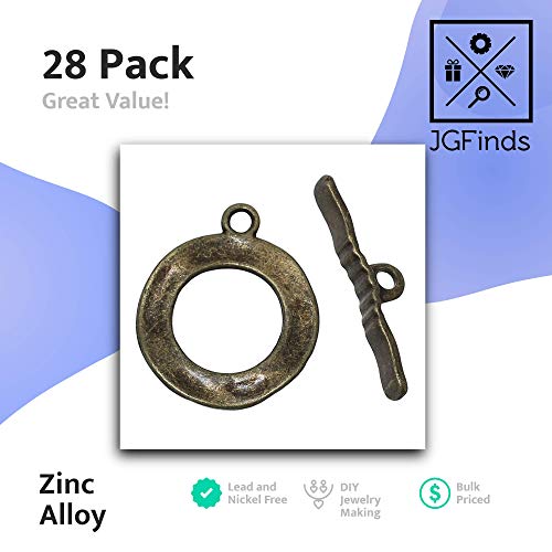 28 Sets Bronze Tone Antiqued Round Hammered Bracelet Toggle Clasps - Findings, DIY Crafts, Jewelry Making