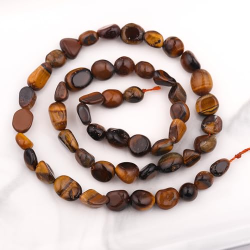Natural Stone Beads 6-8mm Tiger Eye Oval Irregular Freeform Tumbled Loose Gemstone Beads for Jewelry Making 15 Inch Strand 50-55 Pcs - color: Tiger's Eye-1 strand15”-approx. 55 beads