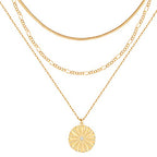 LANE WOODS Gold Plated Necklaces for Women - Multilayer Coin Medallion Pendant Necklace Adjustable Layering Choker Necklaces Chain Set Jewelry - style: Sunburst-Gold