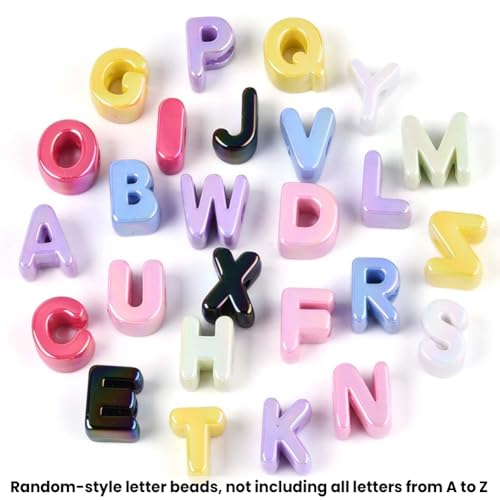 50Pcs Random Acrylic Letter Beads Large Alphabet Bead Bulk Chunky Capital Letters Iridescent UV Plated Initial Loose Spacer for Jewelry Making Keychain Bracelets Earrings Crafts Bag Decor - style: Style 2