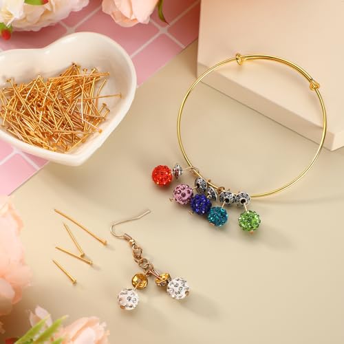 Junkin 2800 Pieces Flat Head Pins for Jewelry Making DIY, Head Pins Set 0.63 Inch, 0.71, 0.79, 1.18 Inch Earring Bracelet Pendant Jewelry Making (Gold) - color: Gold