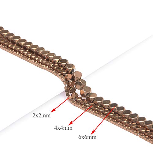AD Beads Natural Hematite Gemstone Faceted Square Cube Loose Beads 16" 2x2mm 4x4mm (4x4mm, Metallic Copper) - color: Metallic Copper, size: 4x4mm
