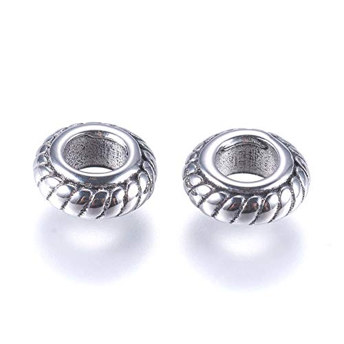 Cheriswelry 10pcs Rondelle Metal Spacer Beads 304 Stainless Steel European Large Hole Ring Beads Mini Stripe Loose Spacer Beads Slide Charms 8.5x3.5mm for Bracelet Necklace Jewelry Making - color: Rondelle