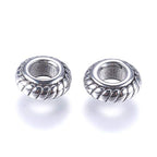 Cheriswelry 10pcs Rondelle Metal Spacer Beads 304 Stainless Steel European Large Hole Ring Beads Mini Stripe Loose Spacer Beads Slide Charms 8.5x3.5mm for Bracelet Necklace Jewelry Making - color: Rondelle