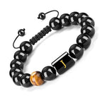 FRG Initials Bracelets for Men Letter Link Handmade Natural Black Onyx Tiger Eye Stone Beads Braided Rope Meaningful Bracelet - style: Braided rope-J