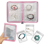 Bracelet Holder Travel Jewelry Organizer Case Transparent Jewelry Storage Book for Earring Necklace Ring with Small Clear Zippered Pouch - color: Pink,48 PCS Large Bags