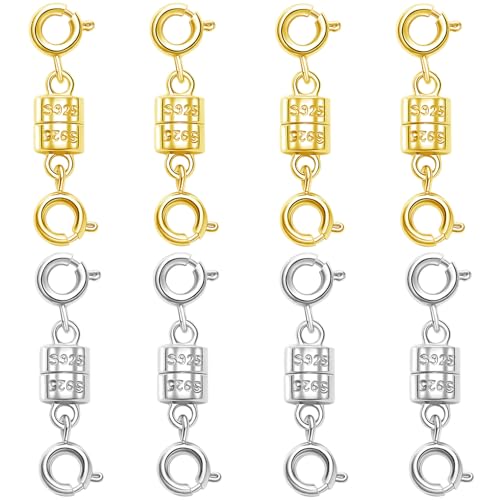 S925 Sterling Silver Magnetic Necklace Clasps and Closures,Magnetic Necklace Clasp for Jewelry Making Supplies (4golden+4silvery) - color: 4golden+4silvery